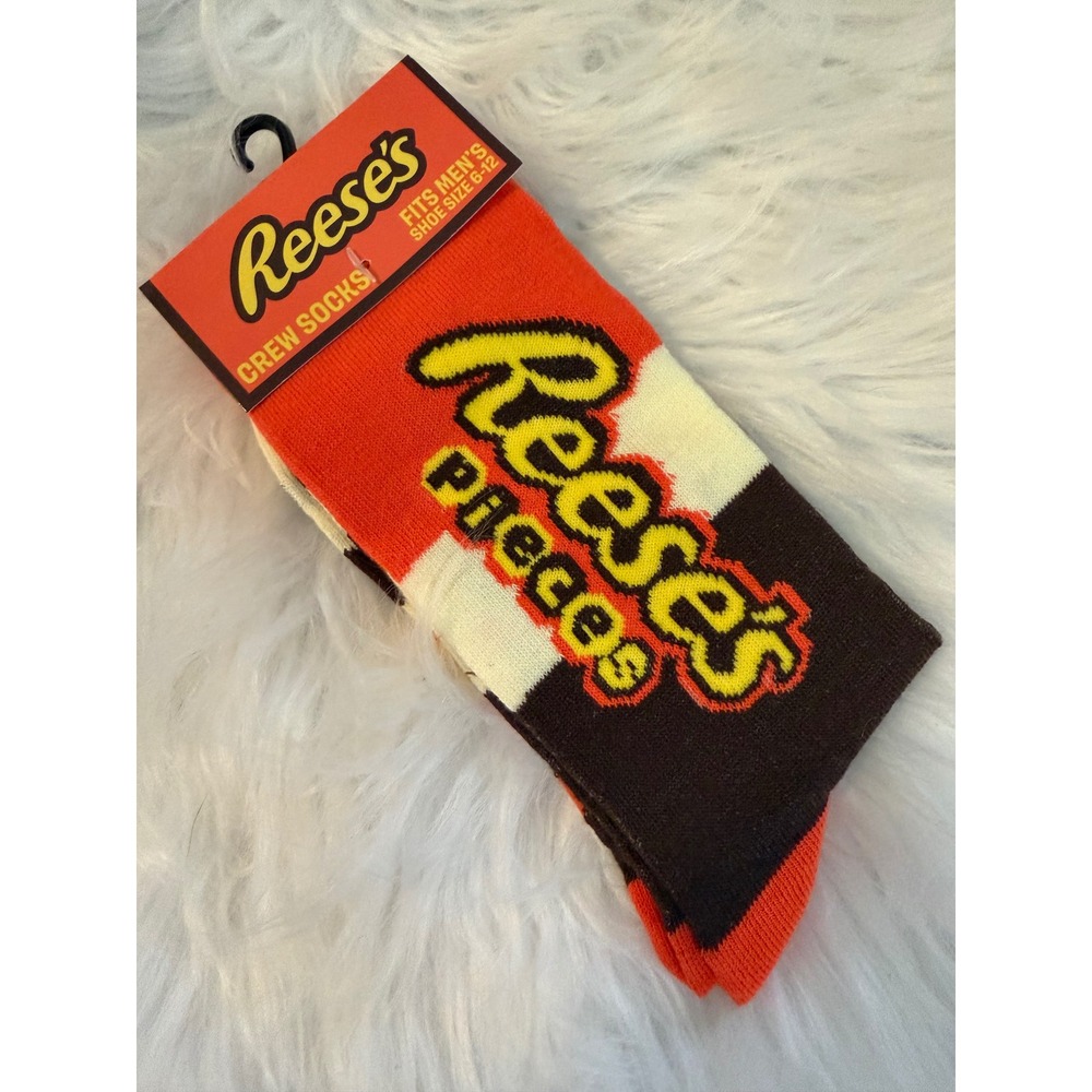 Reeses Pieces Crew Socks Mens Shoe Size 6-12 Hershey Candy Novelty Odd Sox